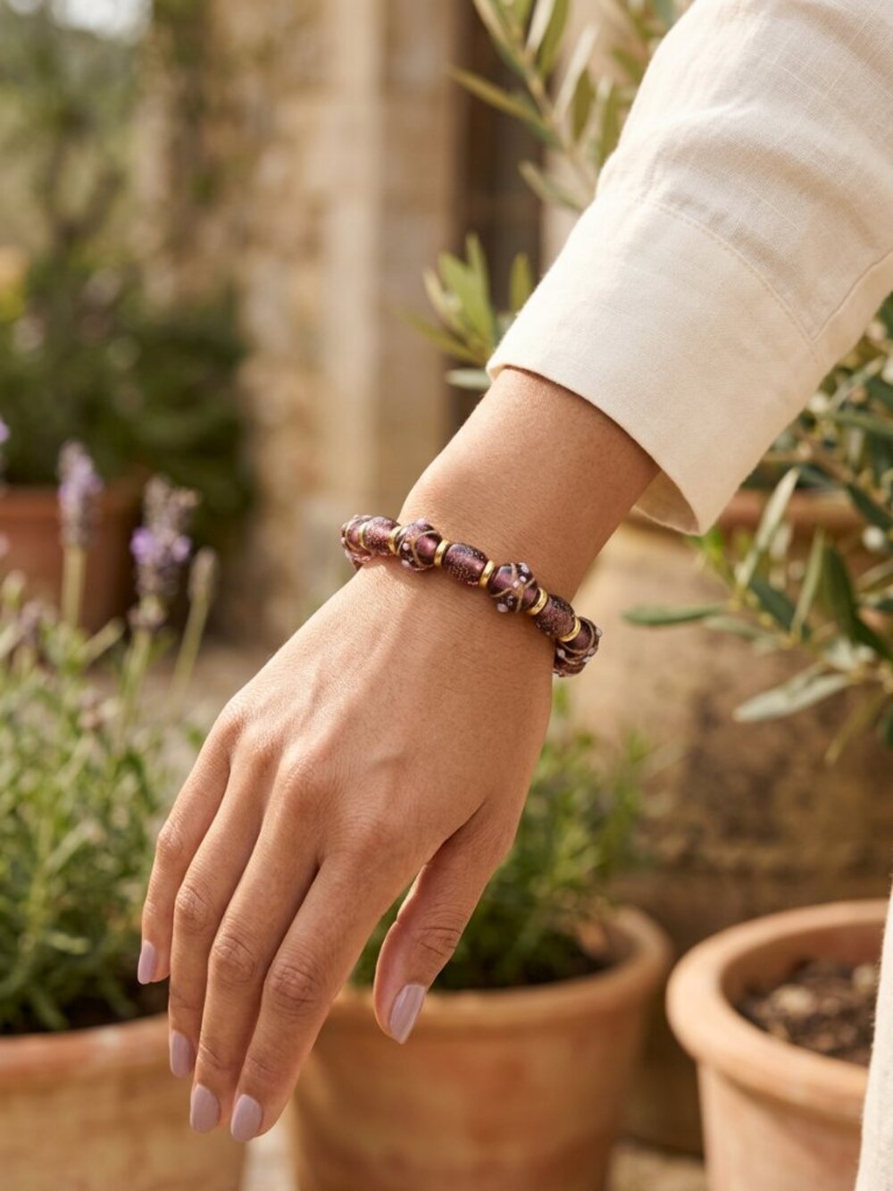 🆕 Designs by Forte Stunning Handmade Stretch Bracelet ✨ Murano Glass Style & Go